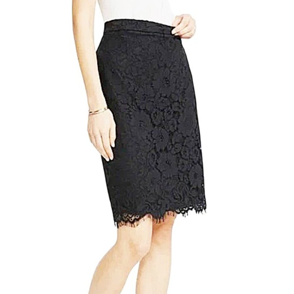 Ann Taylor Petites Floral Lace Overlay Pencil Skirt 4P Dark Green Like New - Picture 3 of 8